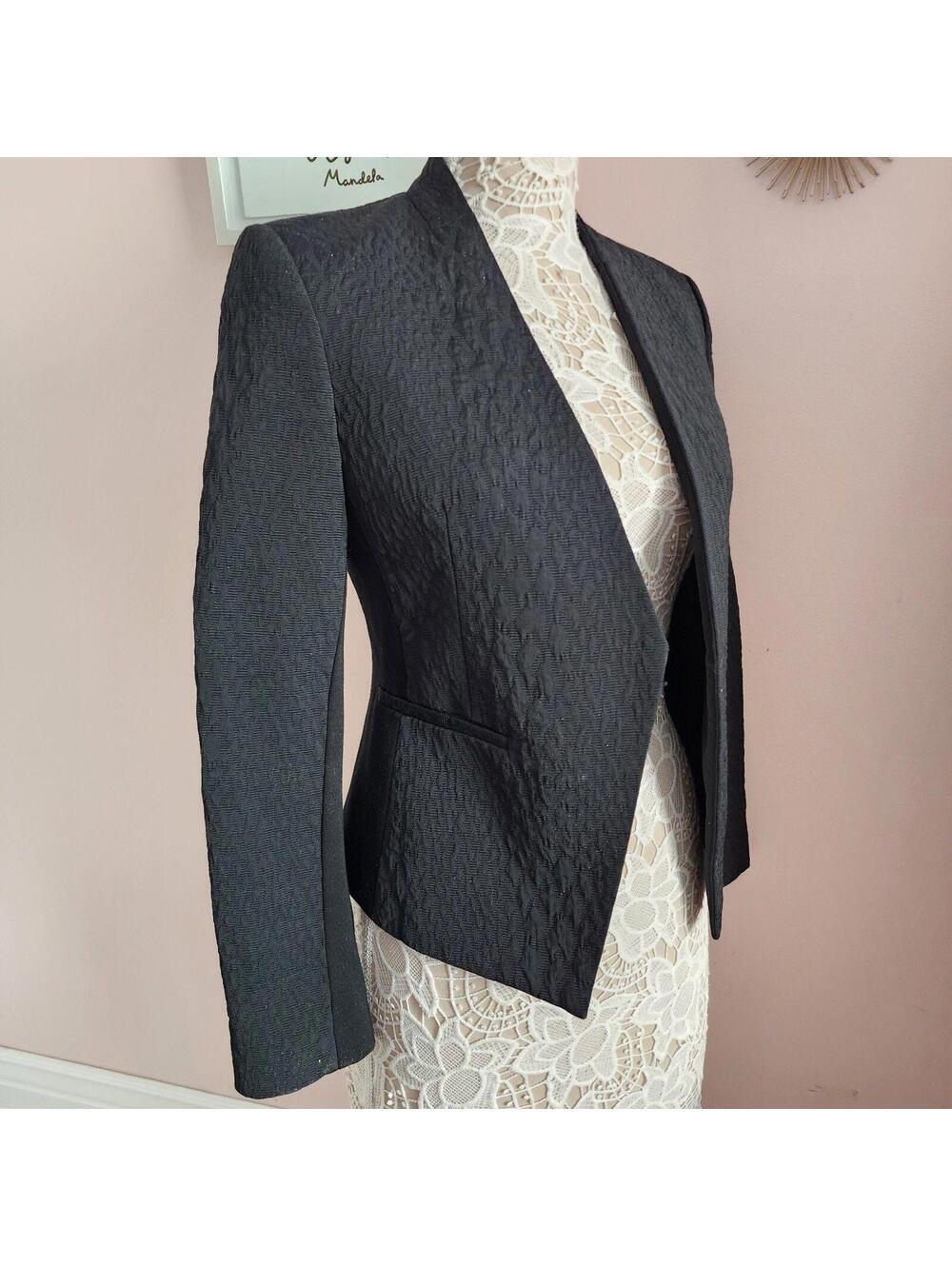 Theory Textured Open Front Blazer Jacket Black Cotton Blend Size 6